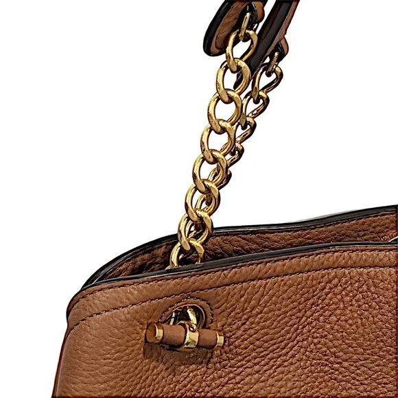 Tory Burch Chelsea Slouchy Leather Tote Bag – Brown Tan Shoulder Purse Gold Tone - Picture 6 of 8